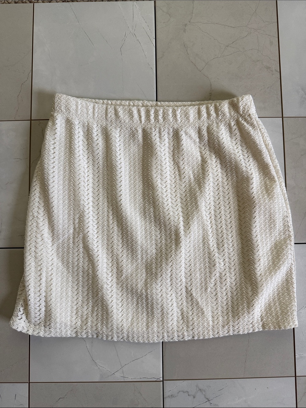 Good Luck Gem Cream Knit Mini Skirt with Elastic Waist